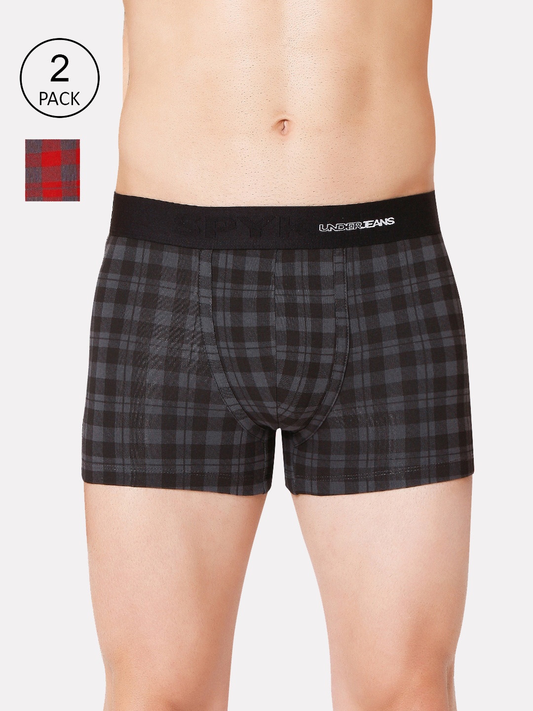 

UnderJeans by Spykar Men Pack Of 2 Checked Trunks, Black