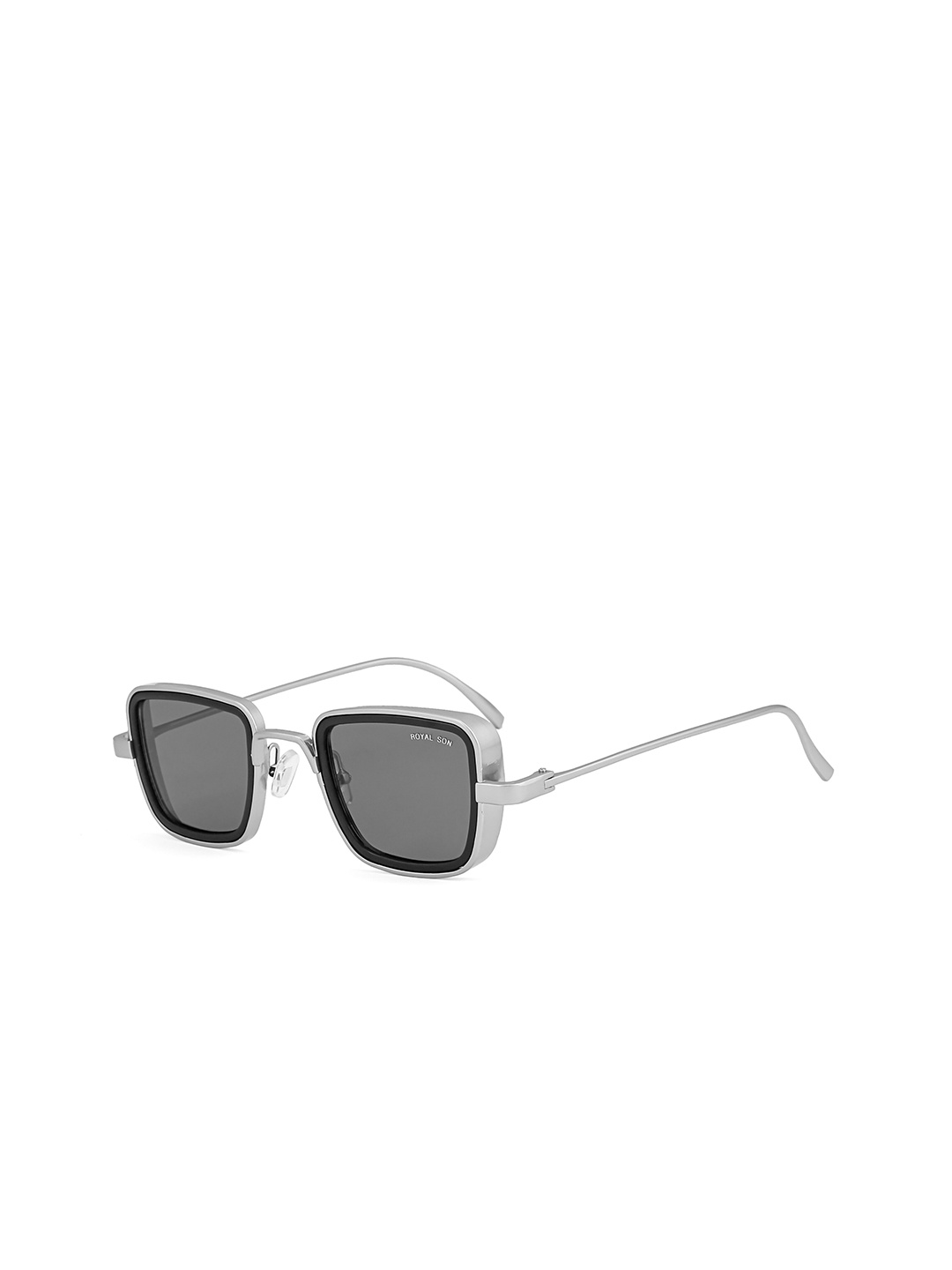 

ROYAL SON Unisex Black Lens & Silver-Toned Square Sunglasses with UV Protected Lens