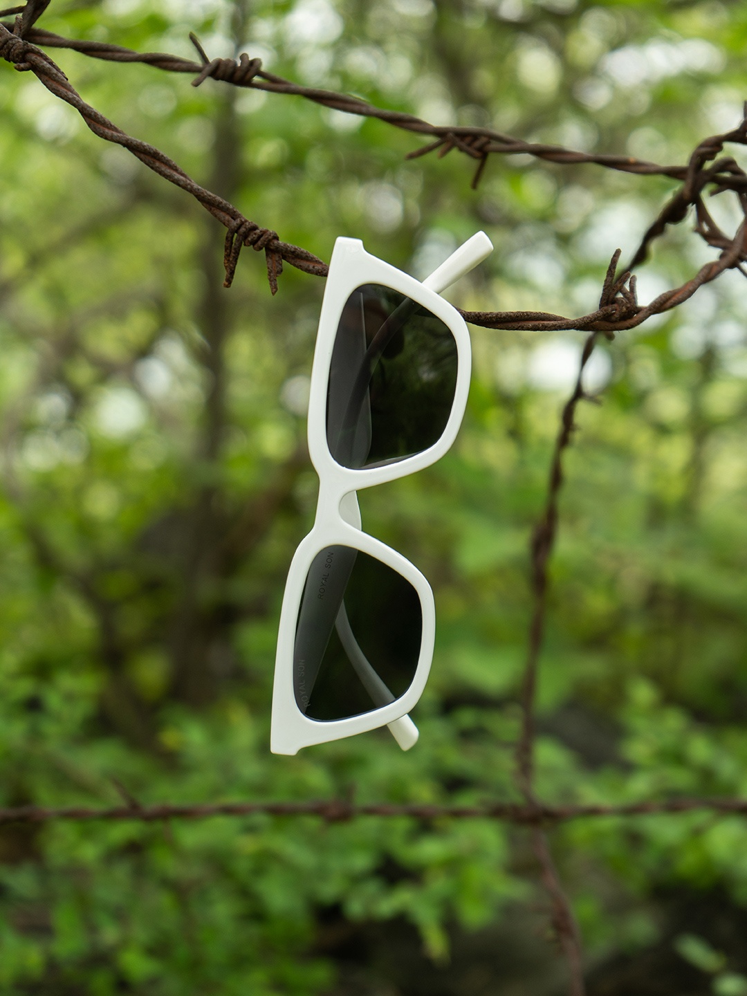 

ROYAL SON Unisex Black Lens & White Rectangle Sunglasses with Polarised Lens