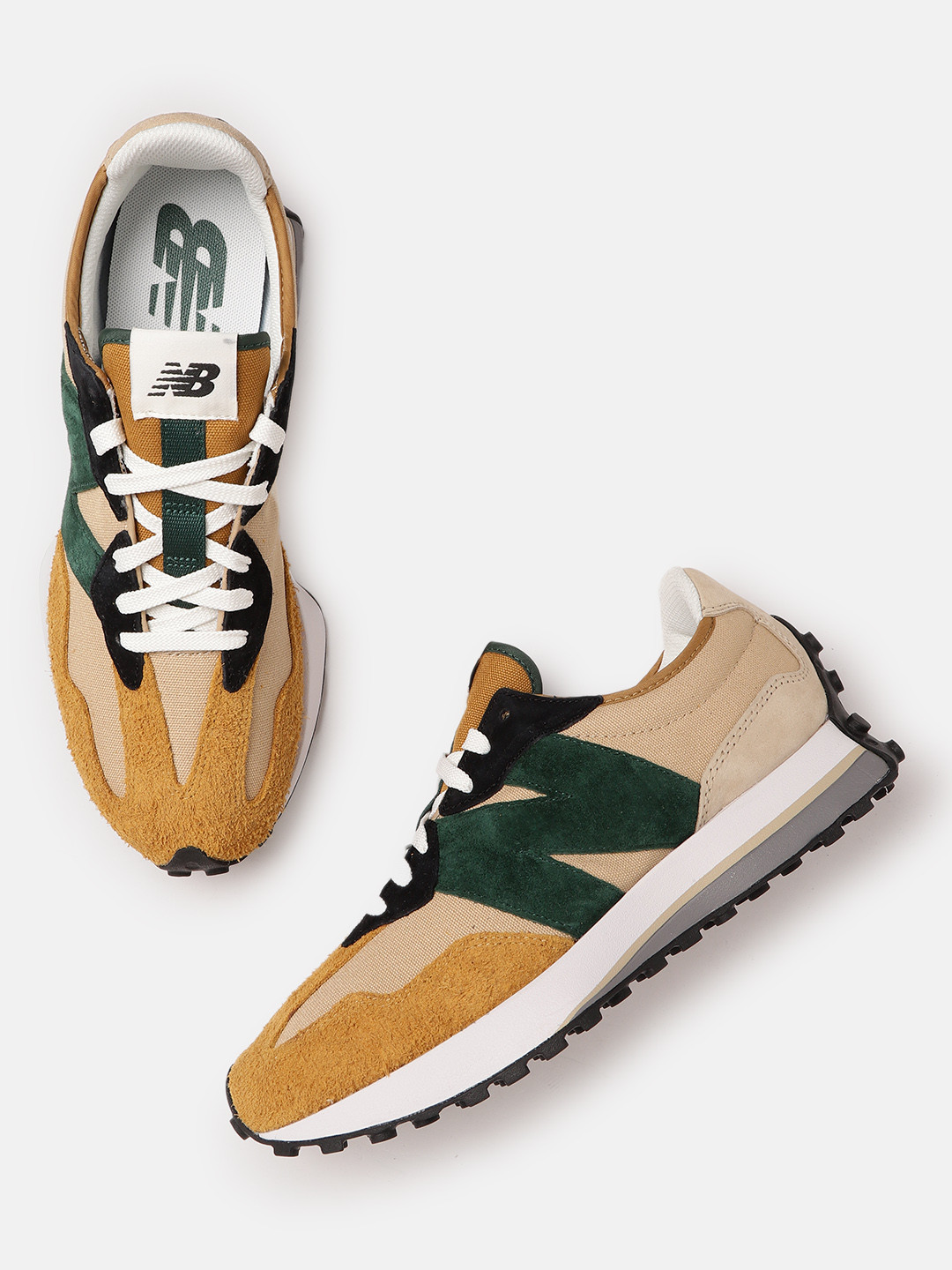 

New Balance Men Colourblocked Suede Sneakers, Beige
