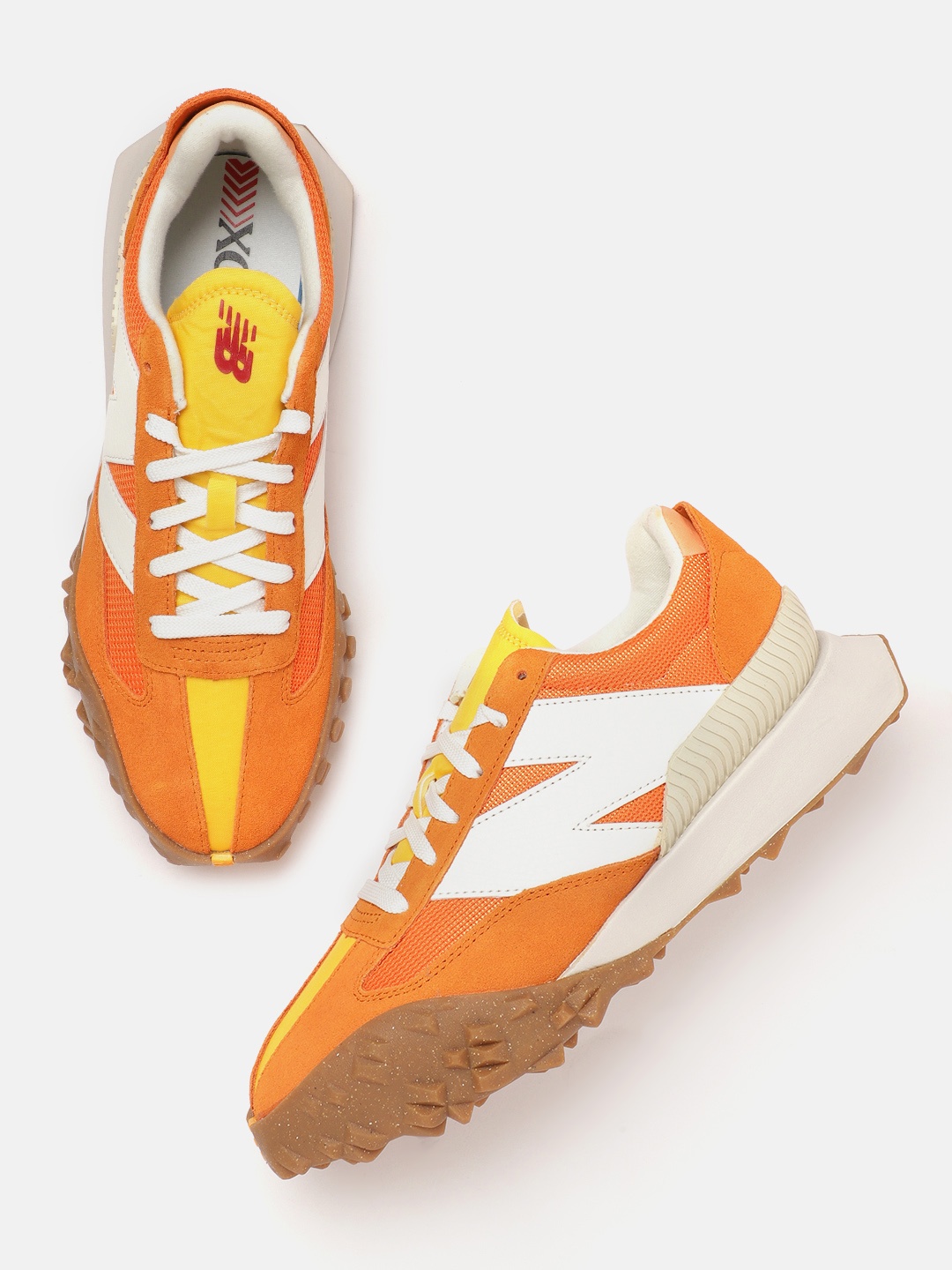 

New Balance Men Colourblocked Suede Sneakers, Orange