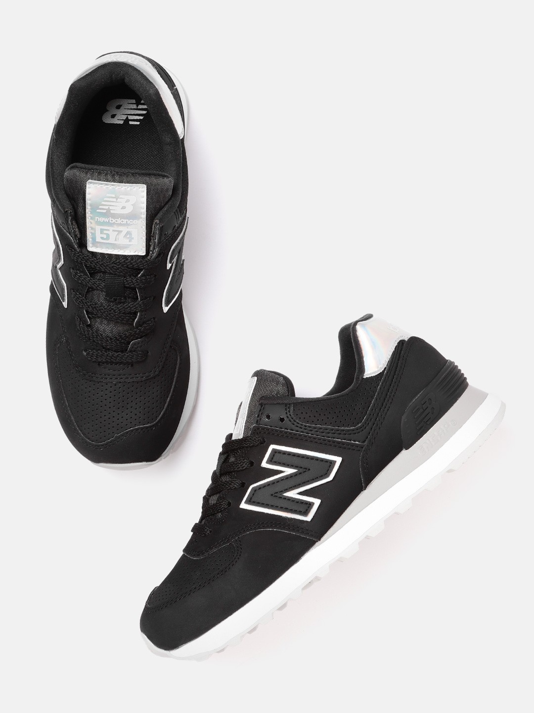 

New Balance Women Perforations Suede 574 Sports Shoes, Black