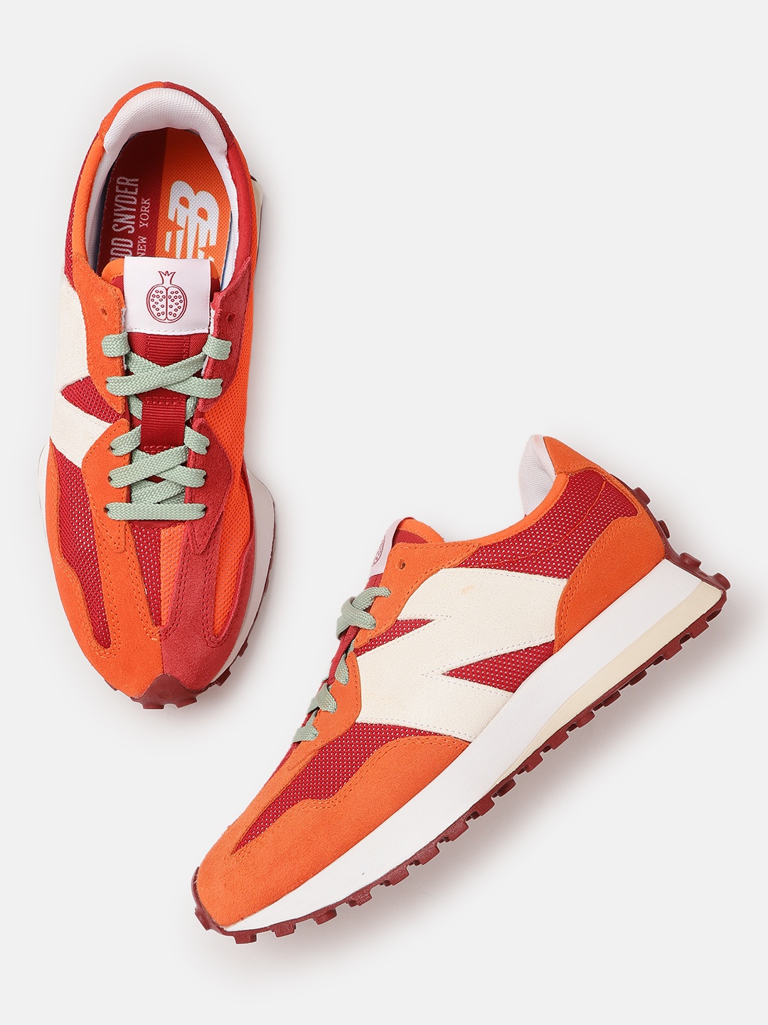 

New Balance Men Colourblocked & Woven Design Suede Sneakers, Orange