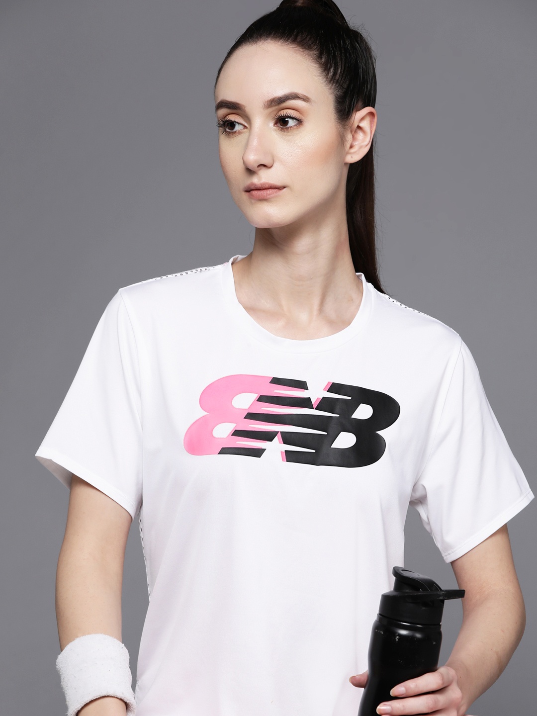 

New Balance Women Brand Logo Printed Moisture Wicking T-shirt, White