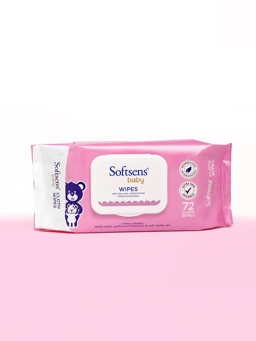 

Softsens Kids Bio-Degradable Baby Wipes with Aloe Vera & Vitamin E - 72 Wipes, Pink
