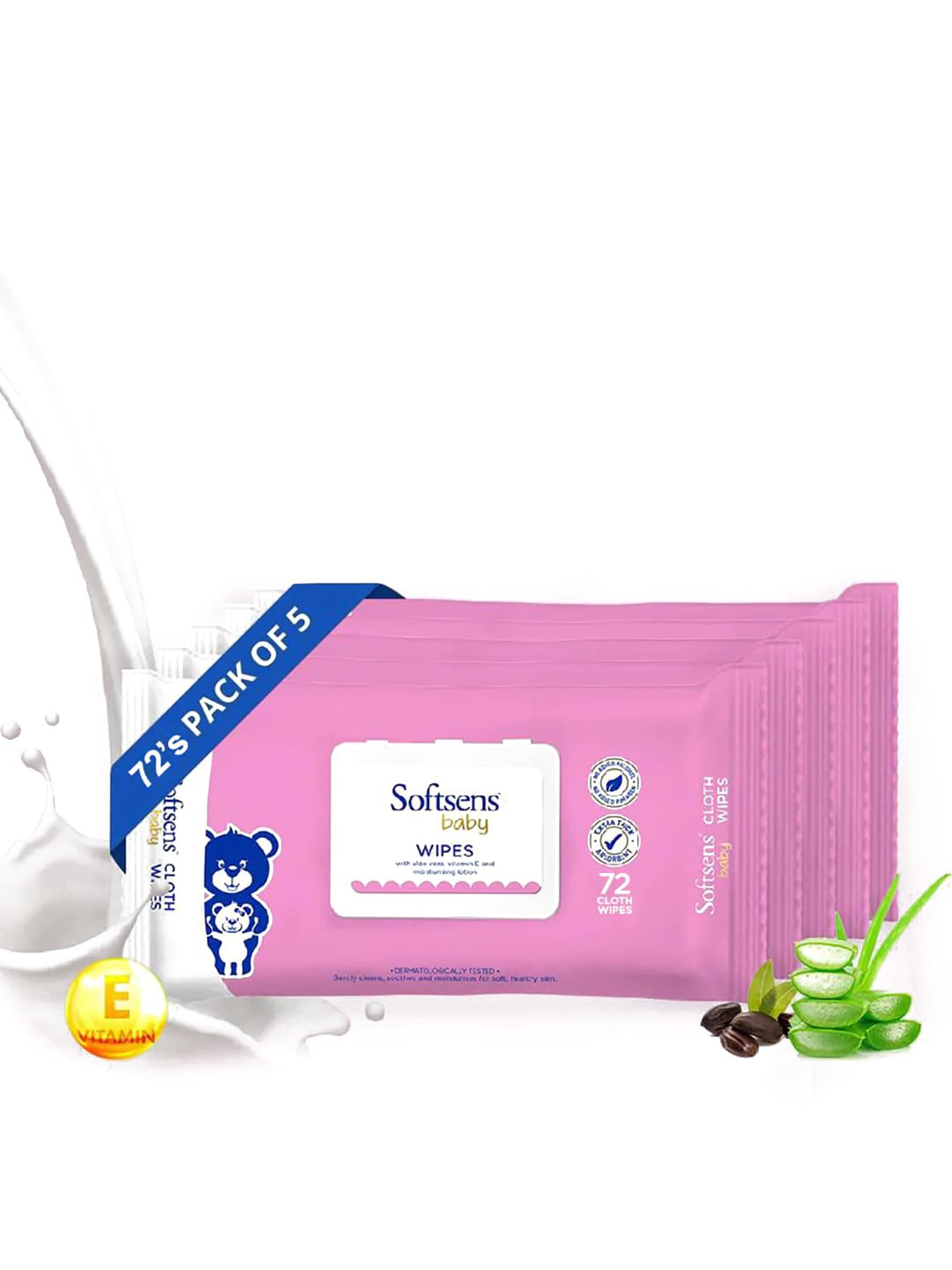 

Softsens Baby Set of 5 Gentle Cloth Wipes for Baby Skin with Aloe Vera & Vitamin E, Pink