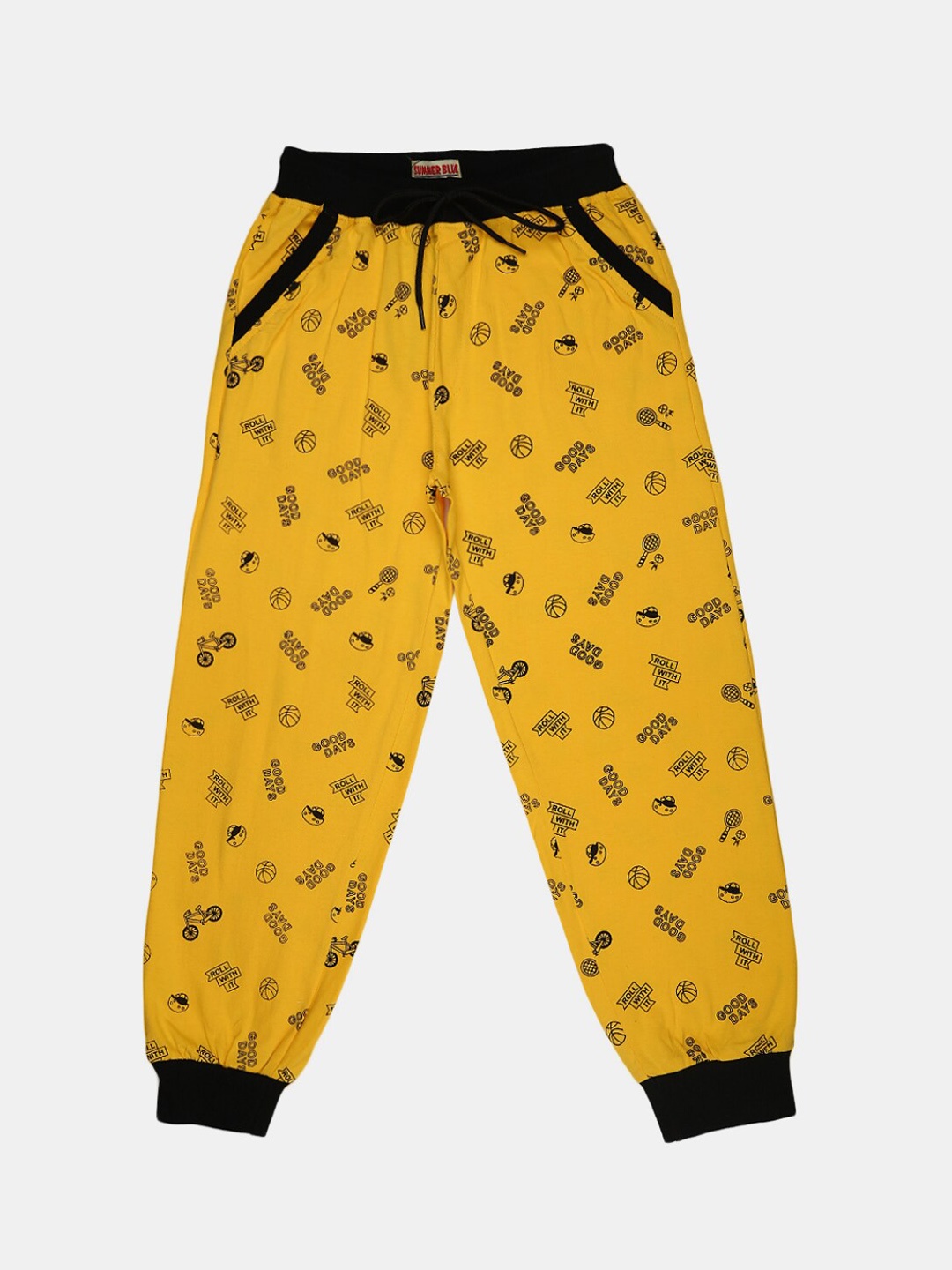 

V-Mart Boys Yellow & Black Printed Cotton Single Joggers