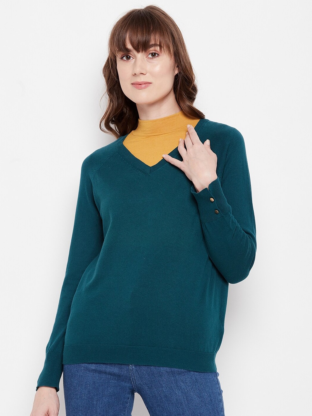 

Madame Women Teal Blue Woolen Pullover