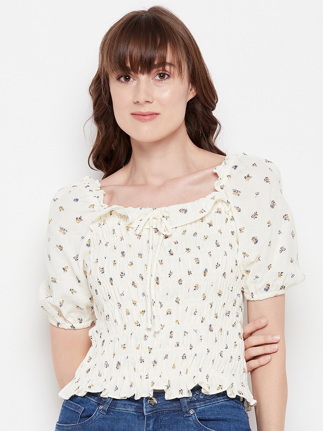 

Madame Off White Floral Print Top