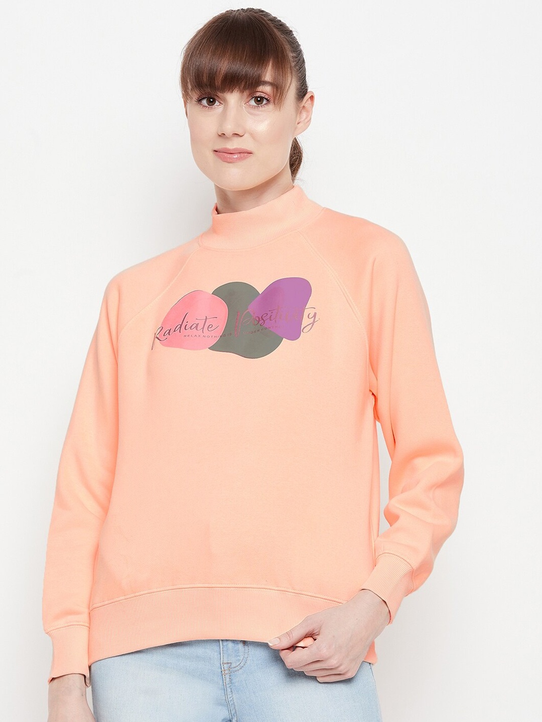 

Madame Women Peach-Coloured Printed Sweatshirt