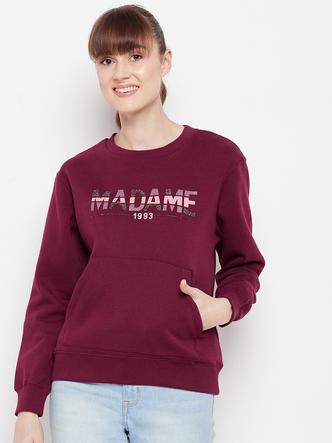 

Madame Women Burgundy Printed Sweatshirt