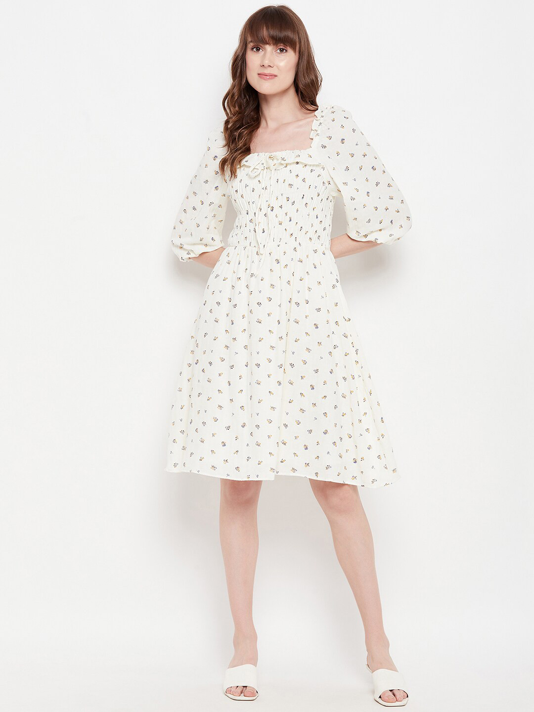 

Madame Women Off White Printed Dress