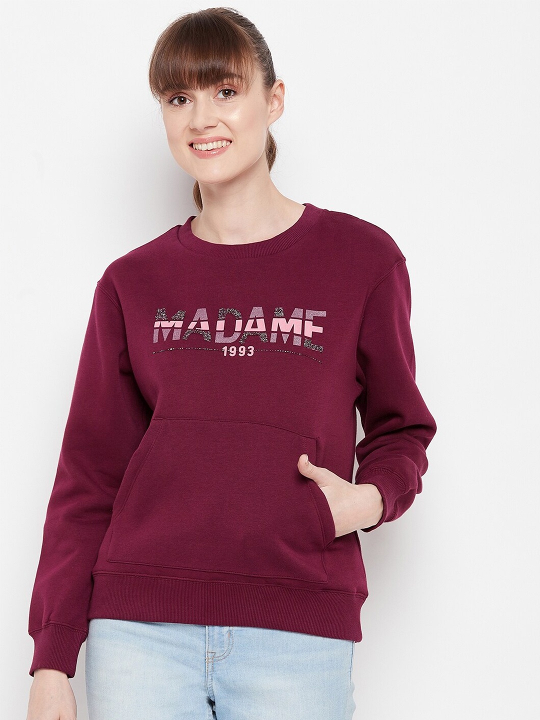 

Madame Women Burgundy Printed Sweatshirt
