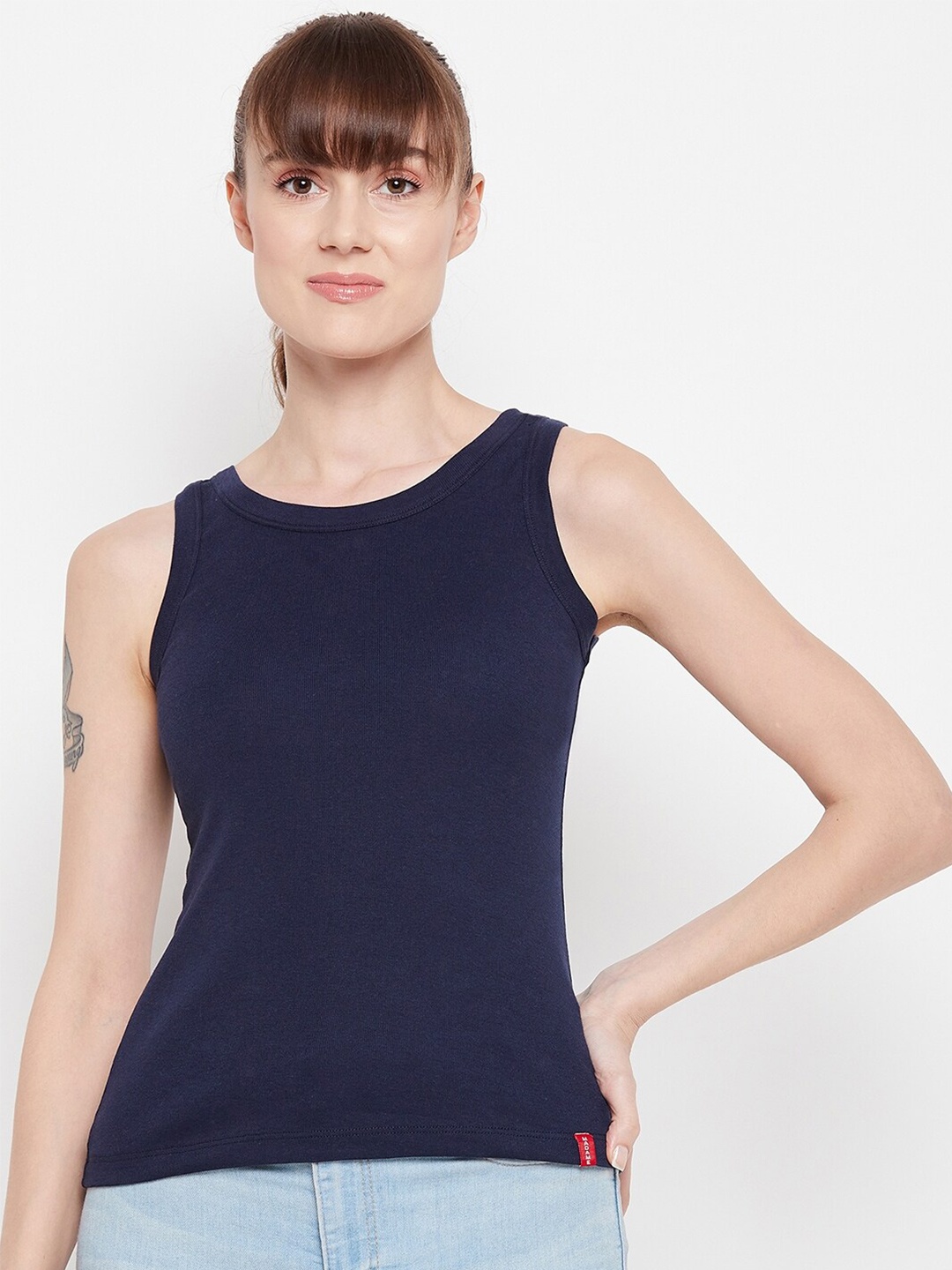 

Madame Navy Blue Solid Tank Top