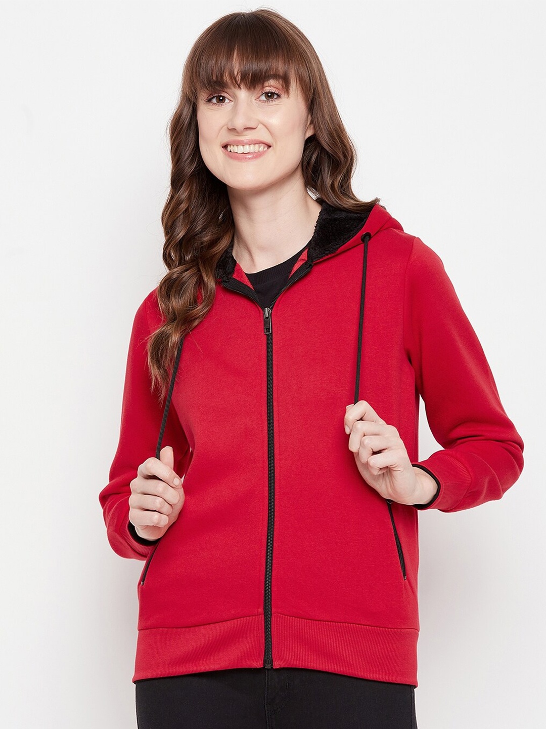 

Madame Women Red Hooded Sweatshirt