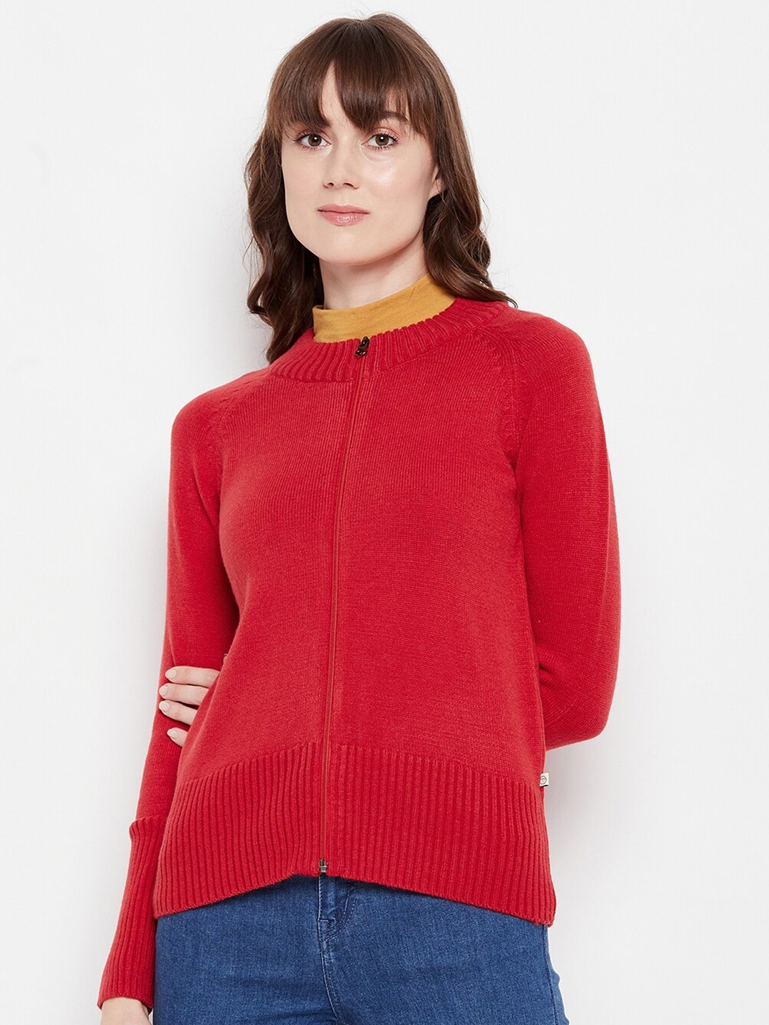

Madame Women Red Solid Woolen Cardigan