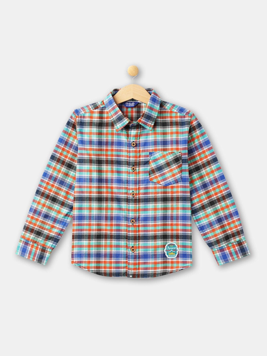

R&B Boys Green Checked Casual Cotton Shirt
