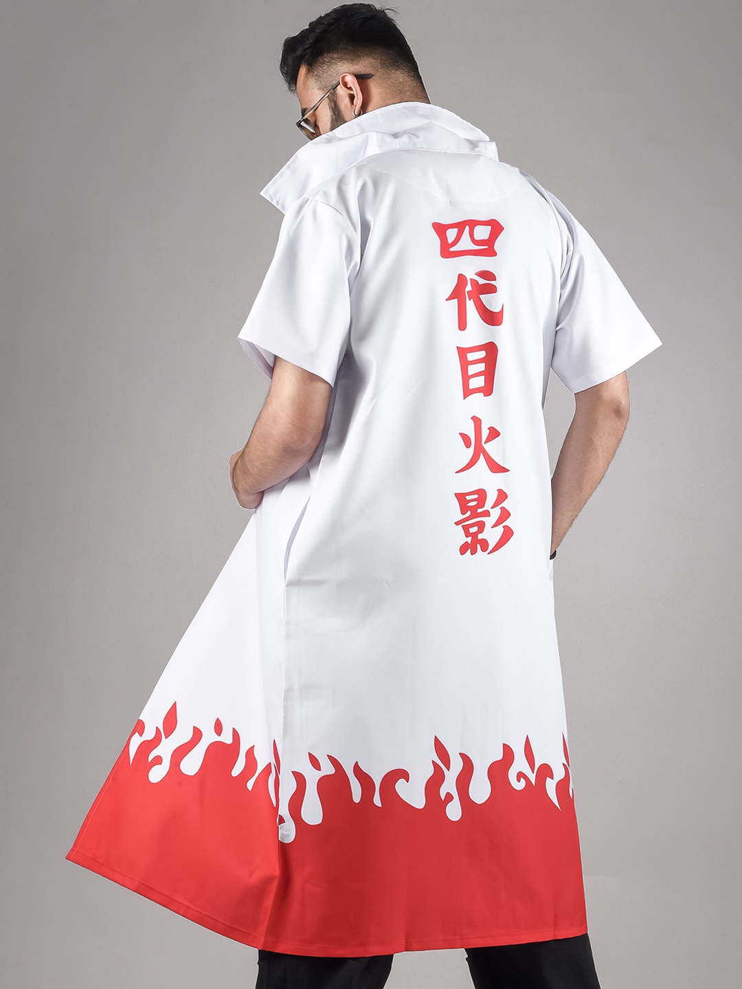 

COMICSENSE Men Naruto Anime 4 Hokage Lightweight Longline Open Front Jacket, White