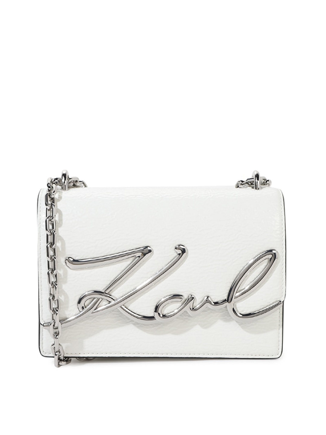 

Karl Lagerfeld White Embellished Leather Structured Sling Bag