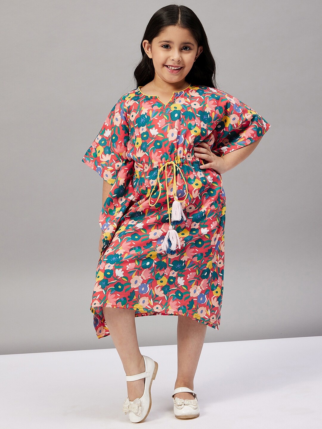 

The Kaftan Company Girls Red & Blue Floral Kaftan Cotton Dress