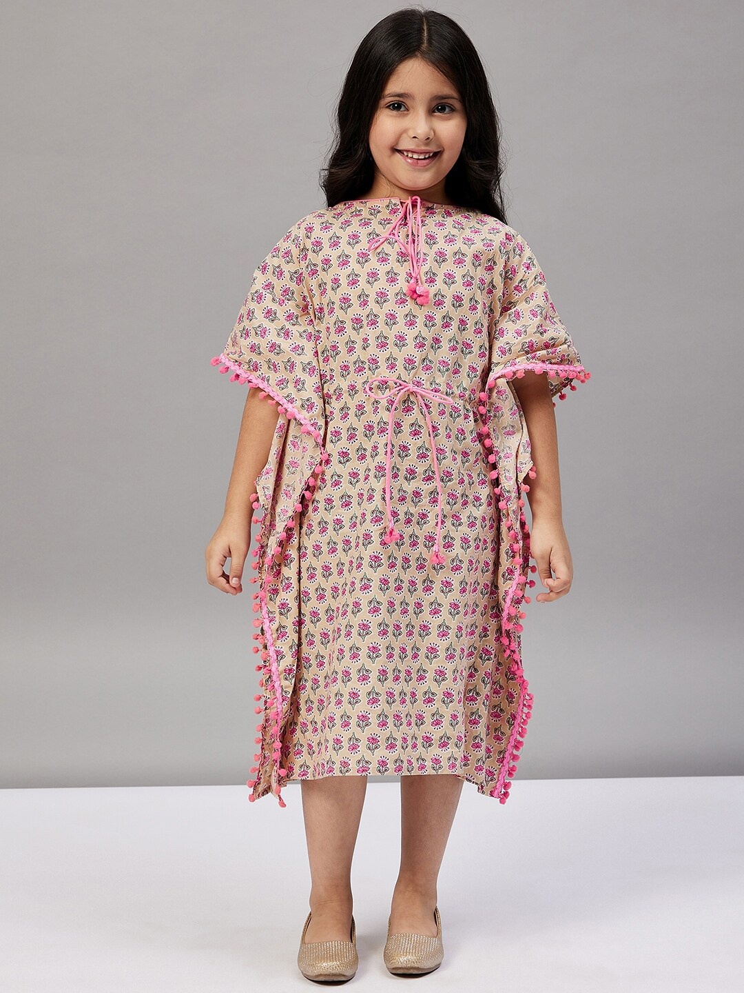 

The Kaftan Company Girls Beige & Pink Ethnic Motifs Cotton Kaftan Dress