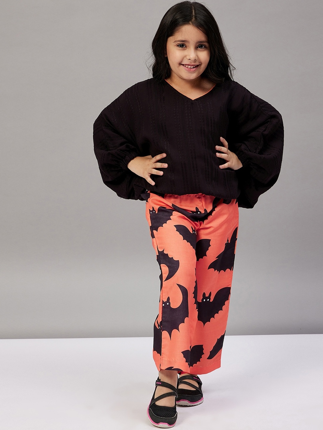 

The Kaftan Company Girls Orange & Black Night suit