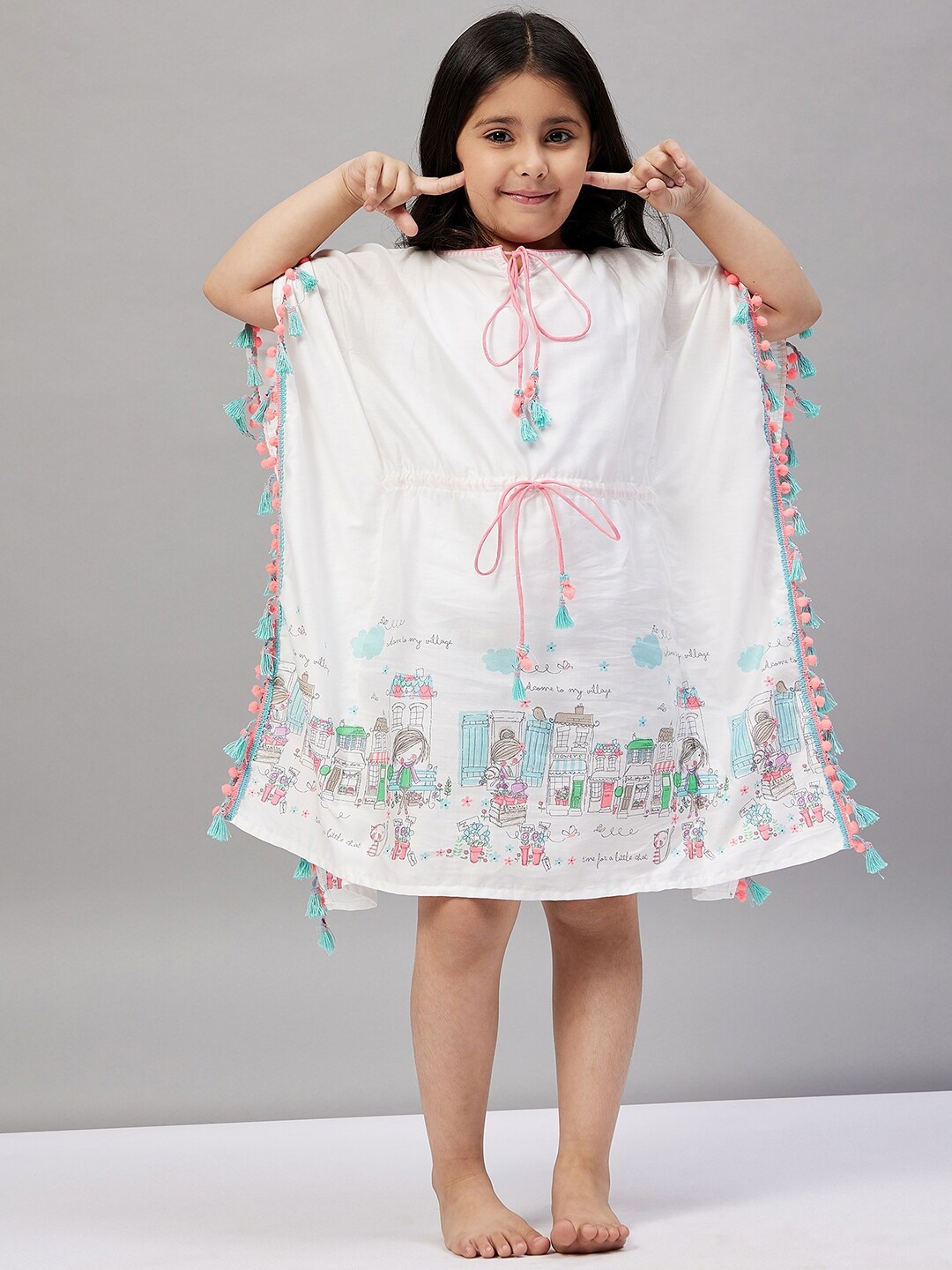 

The Kaftan Company Girls White Printed Nightdress