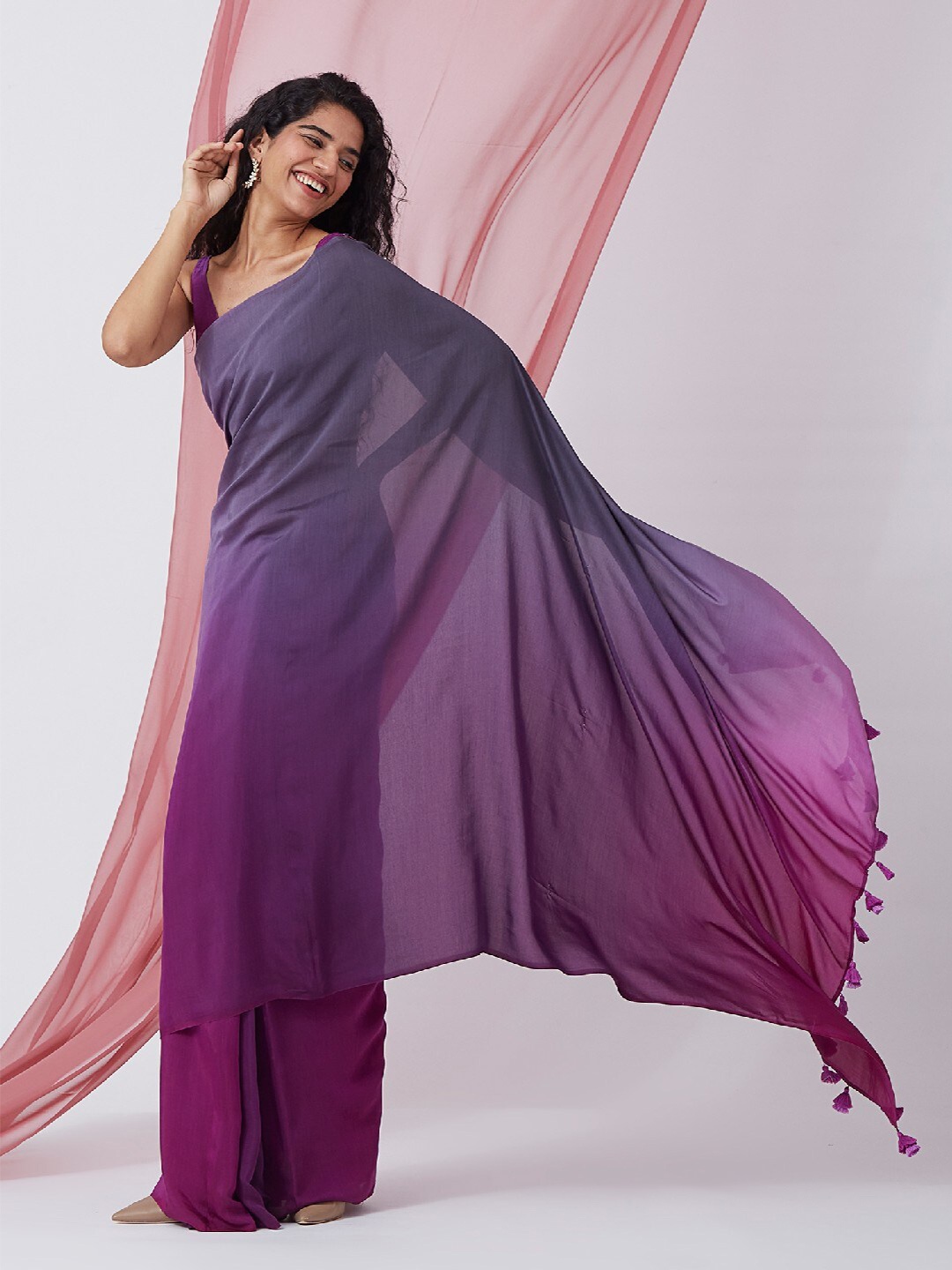 

OKHAI Purple & Grey Ombre Silk Blend Saree