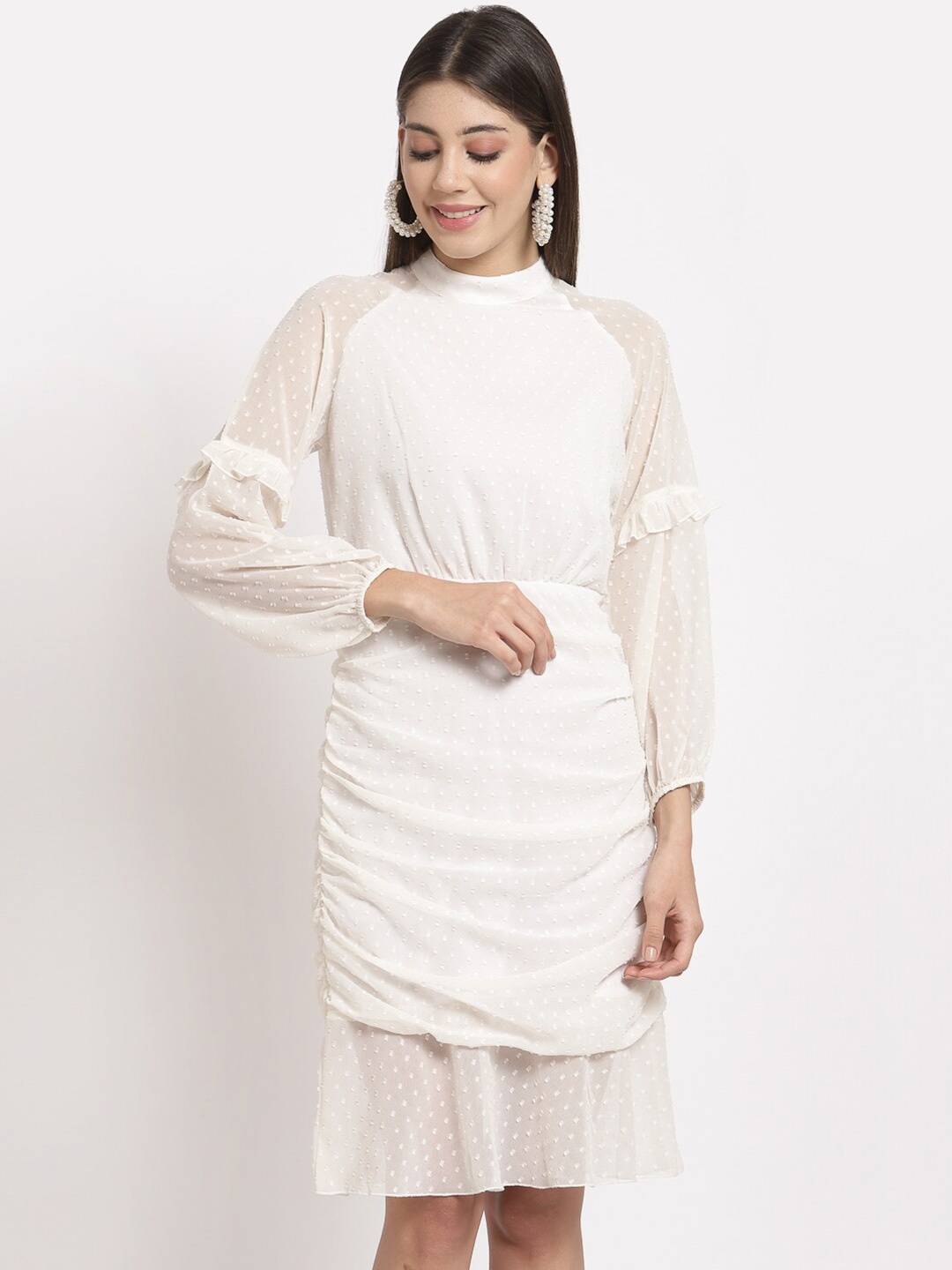 

aayu White Georgette High Neck Sheath Dress