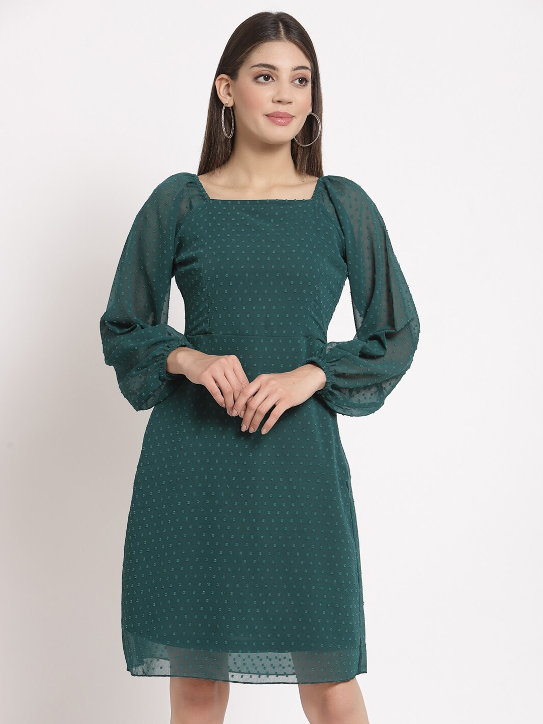 

aayu Women Green Georgette A-Line Dress