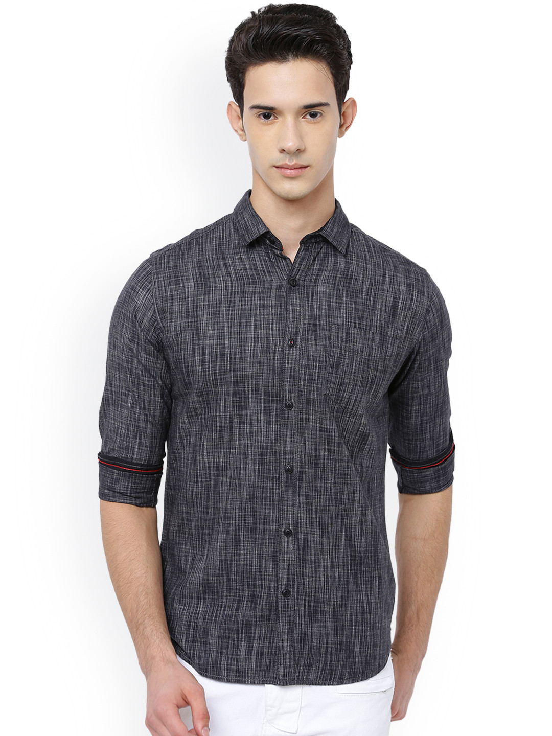 

LOCOMOTIVE Men Charcoal Grey Slim Fit Self Design Casual Shirt