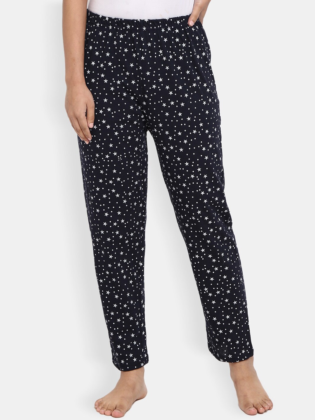 

V-Mart Women Printed Cotton Single Jersey Lounge Pant, Navy blue