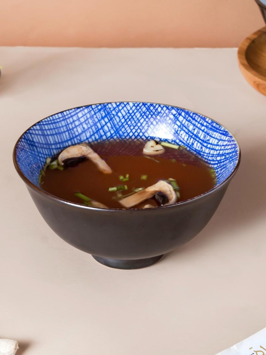 

Nestasia Black & Blue Printed Microwave safe Ceramic Matte Bowl 200ml