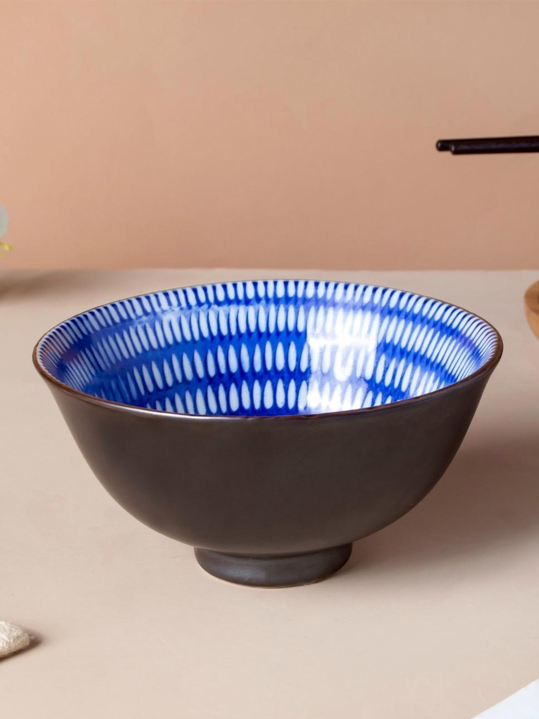 

Nestasia Black & Blue Printed Microwave safe Ceramic Glossy Bowl 200ml