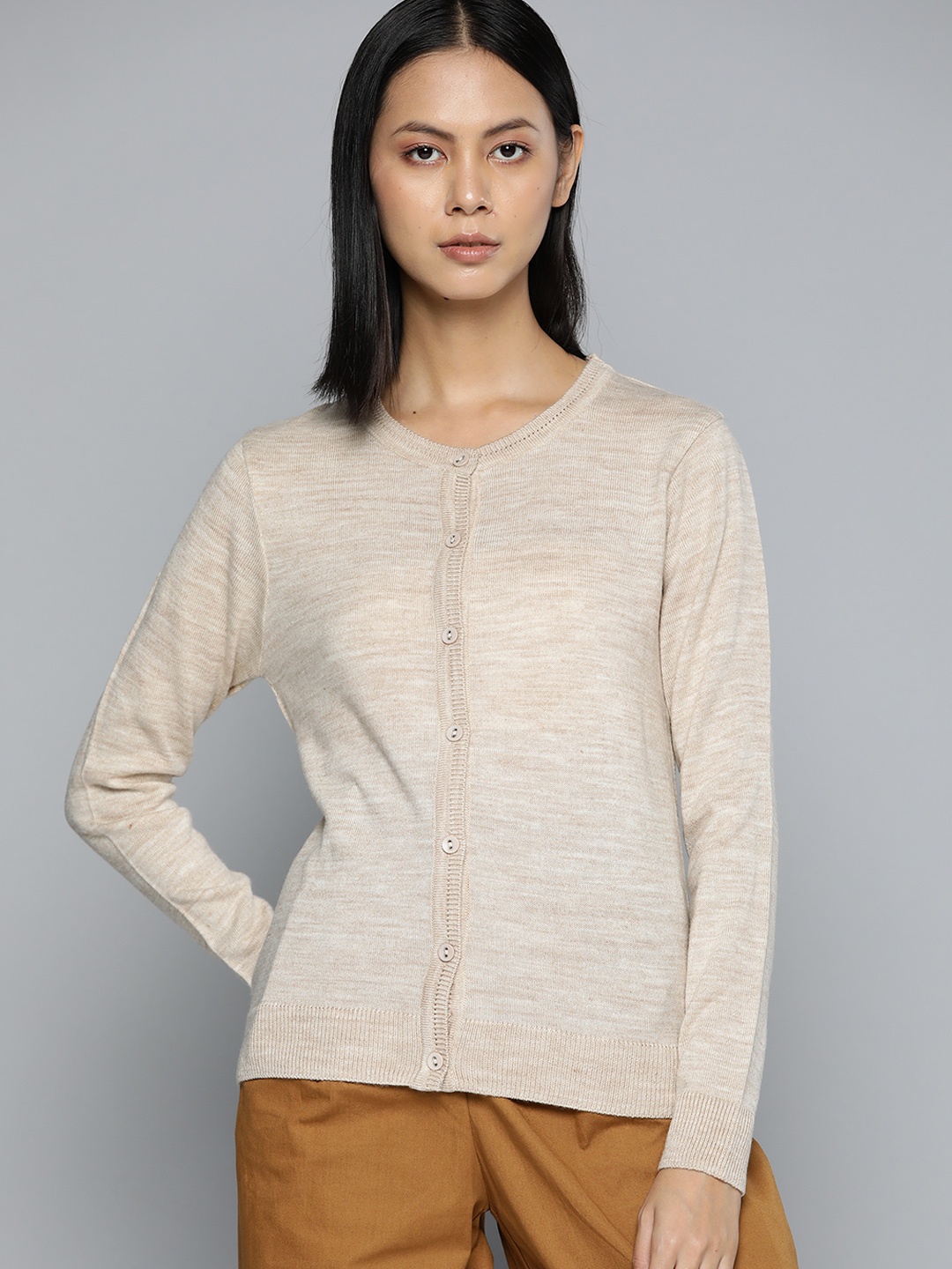 

ether Women Camel Brown Striped Cardigan