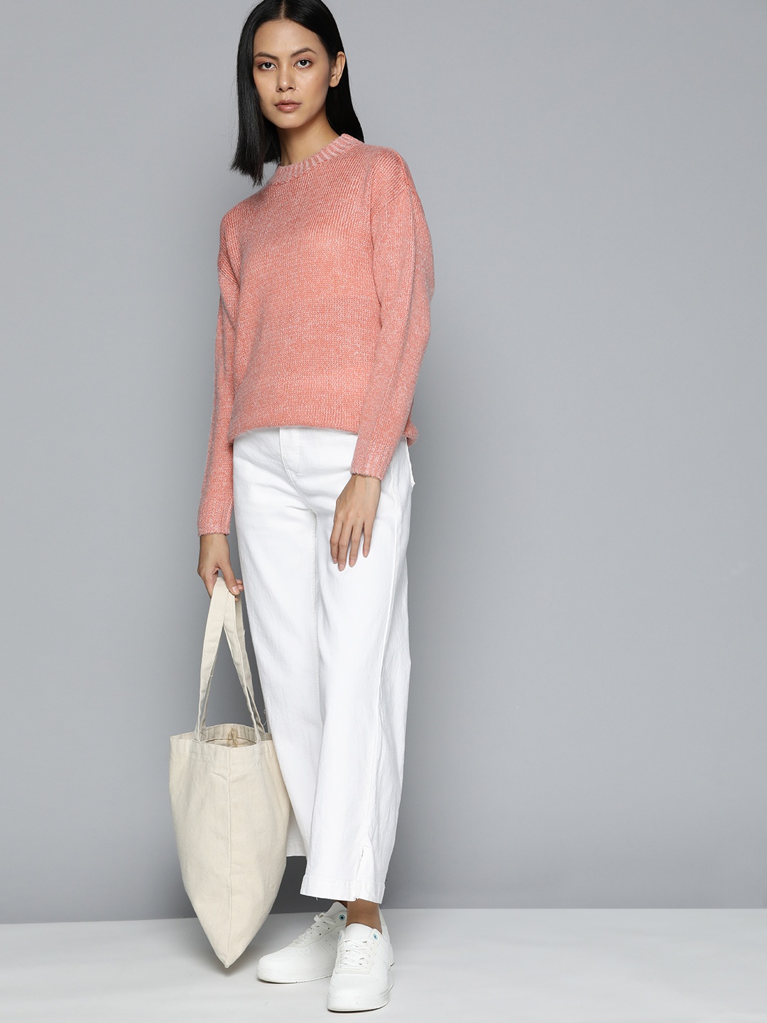 

ether Women Pink Sweater in Brushed Yarn