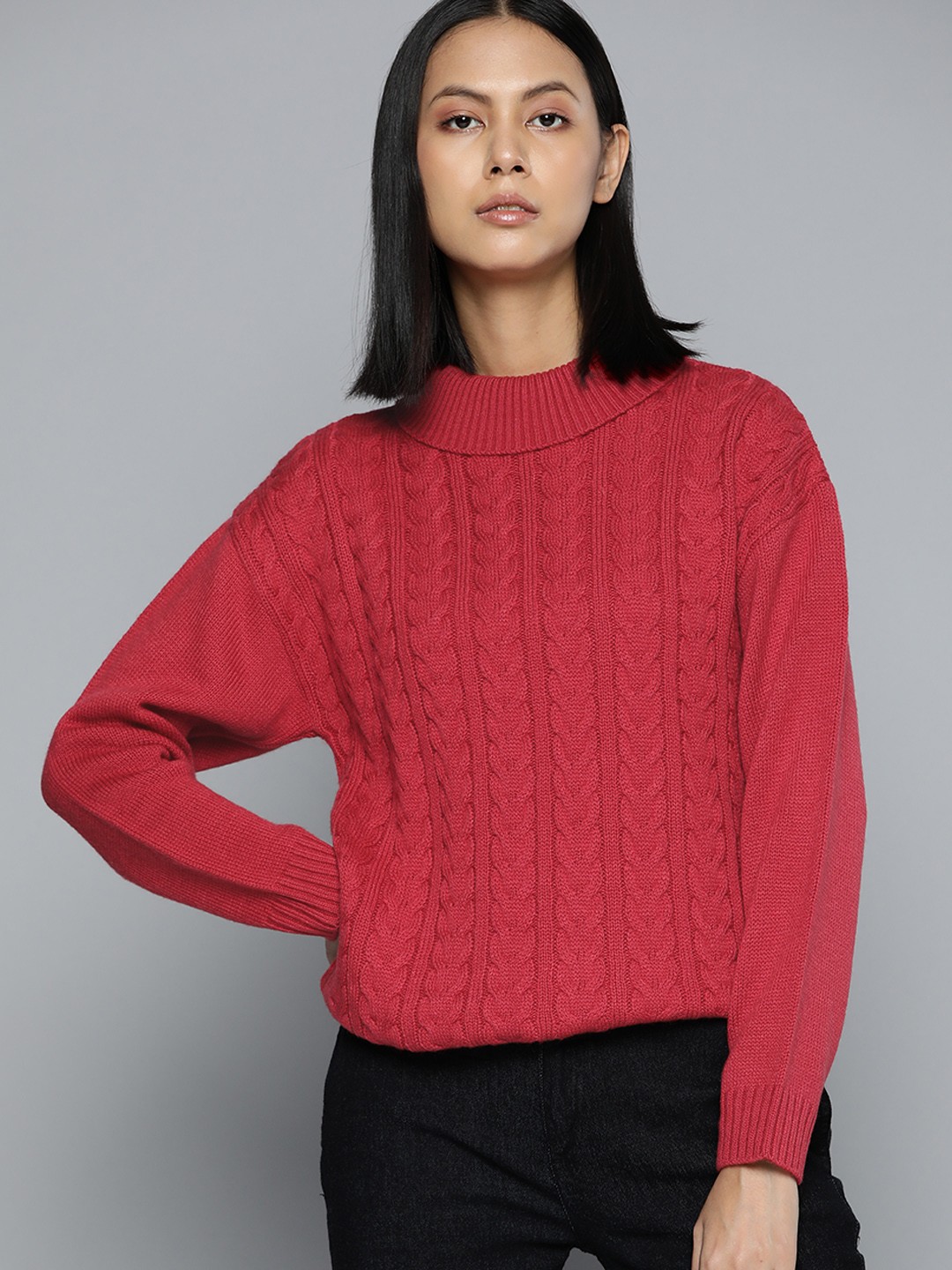 

ether Women Cable Knit Pullover, Coral