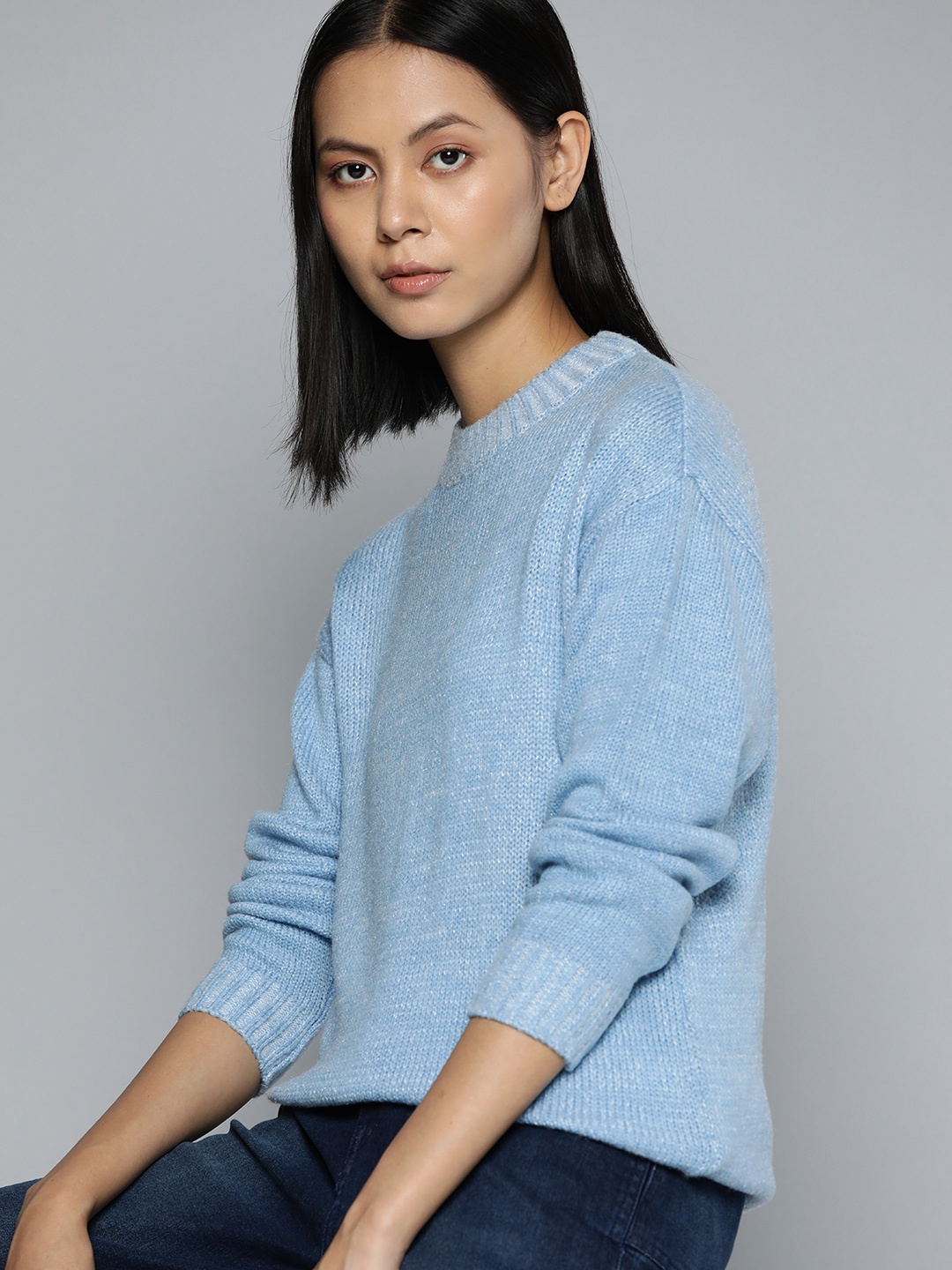 

ether Women Blue Pullover with Fuzzy Detail