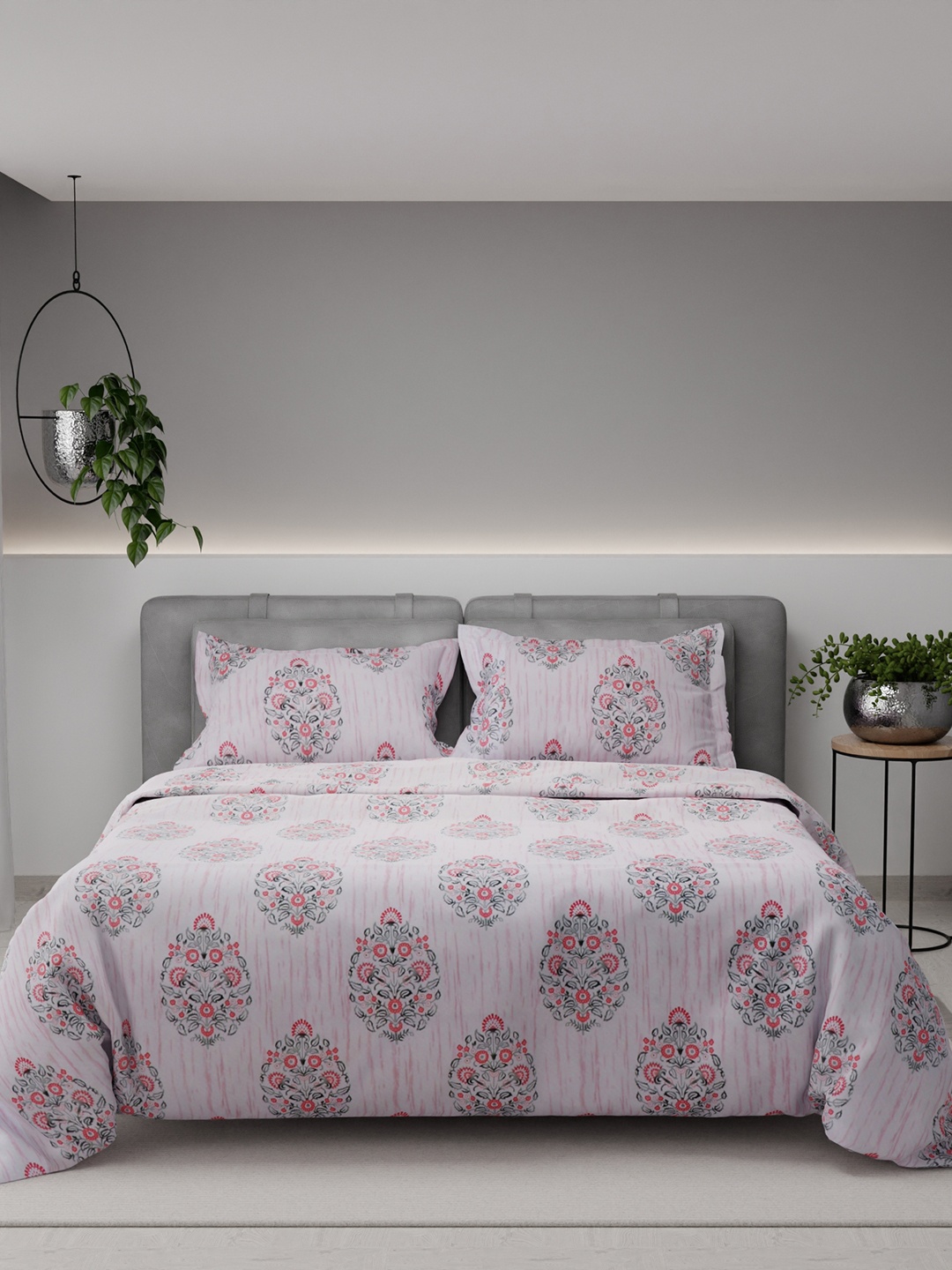 

Stoa Paris Grey & Pink Floral AC Room 200 GSM Double Bed Comforter