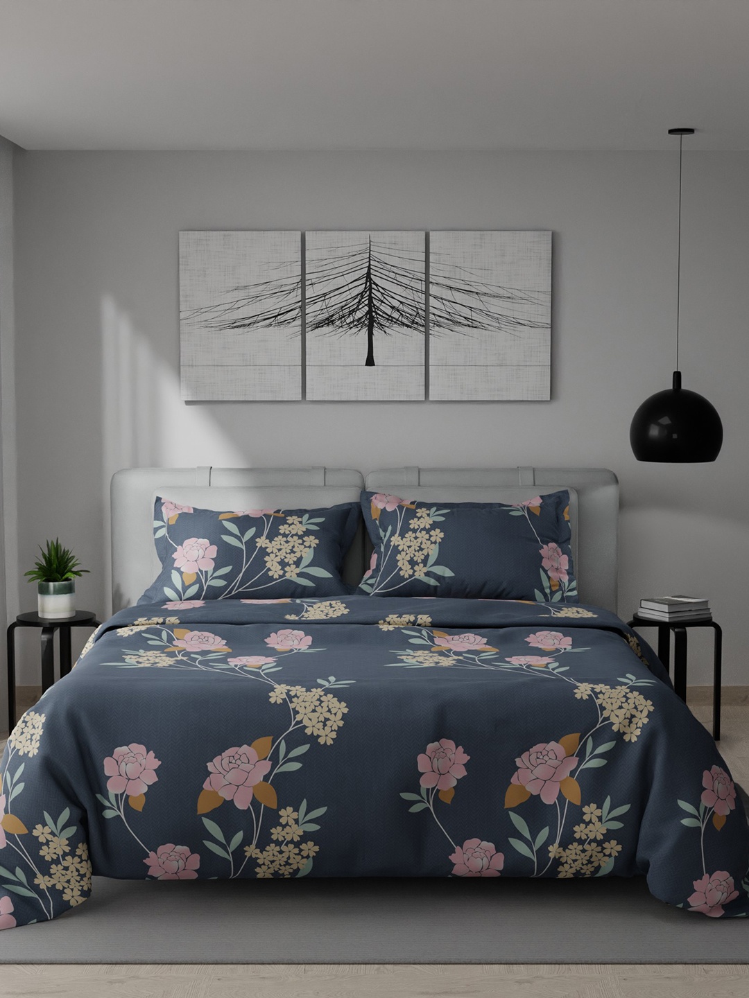 

Stoa Paris Grey & Pink Floral AC Room Double Bed Comforter
