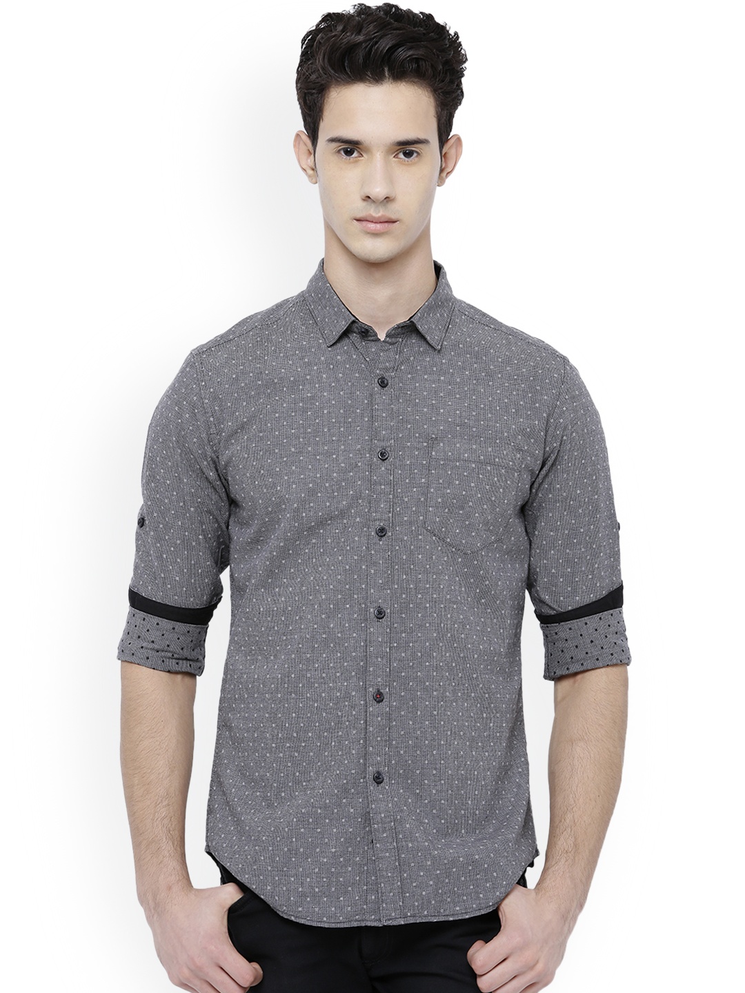 

LOCOMOTIVE Men Grey Slim Fit Self-Design Casual Shirt