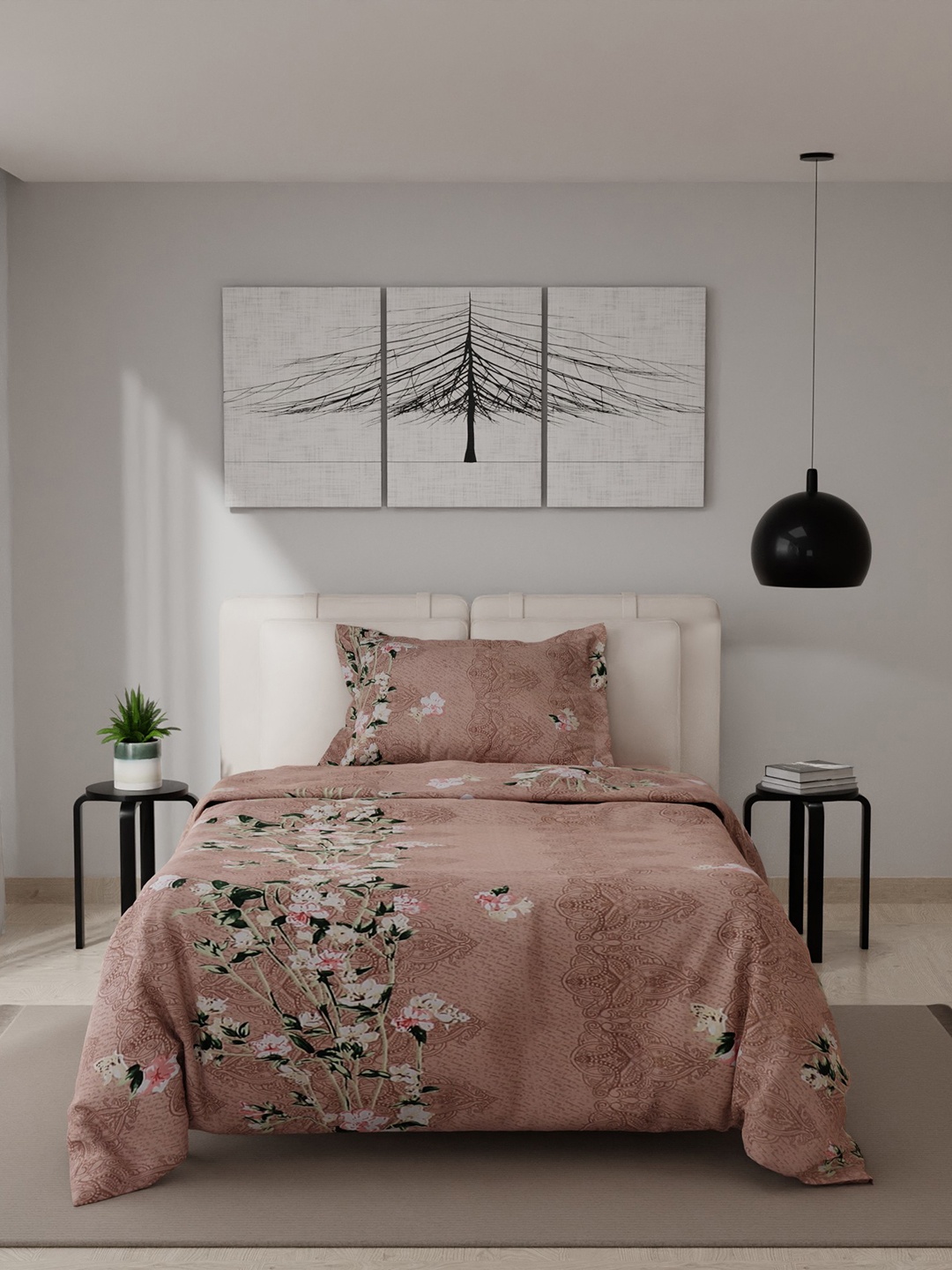 

Stoa Paris Peach-Coloured & White Floral AC Room 200 GSM Single Bed Comforter