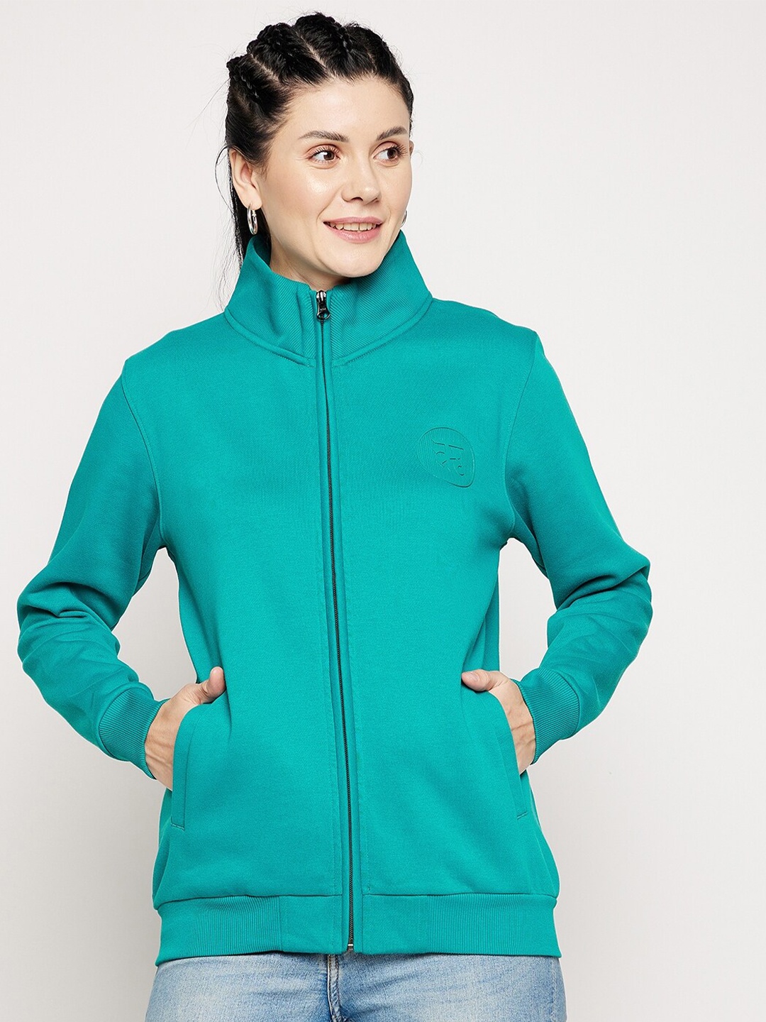

EDRIO Women Teal Green Fleece Sweatshirt