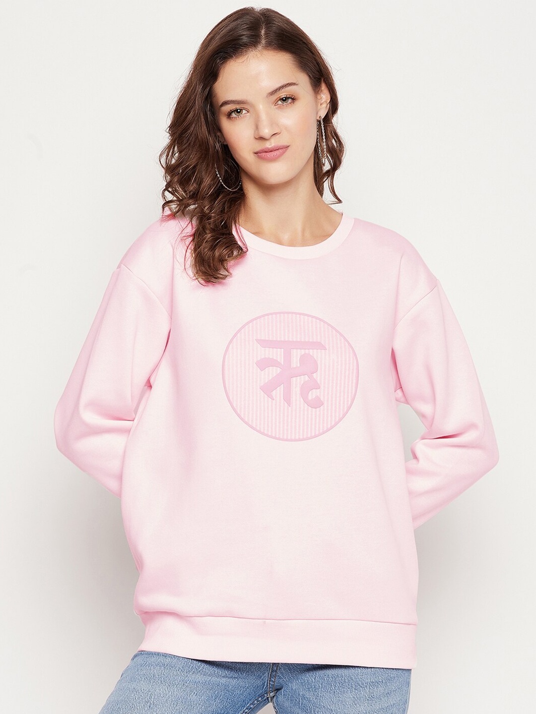 

EDRIO Women Pink Round Neck Fleece Sweatshirt