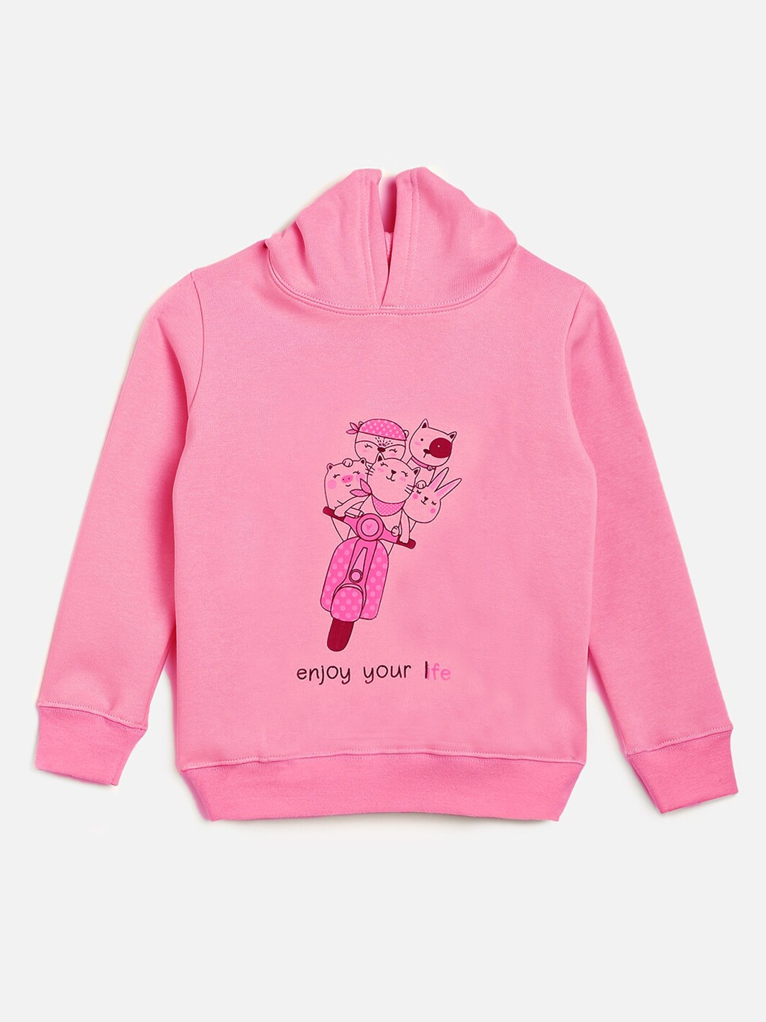 

HERE&NOW Girls Pink Printed Hooded Sweatshirt