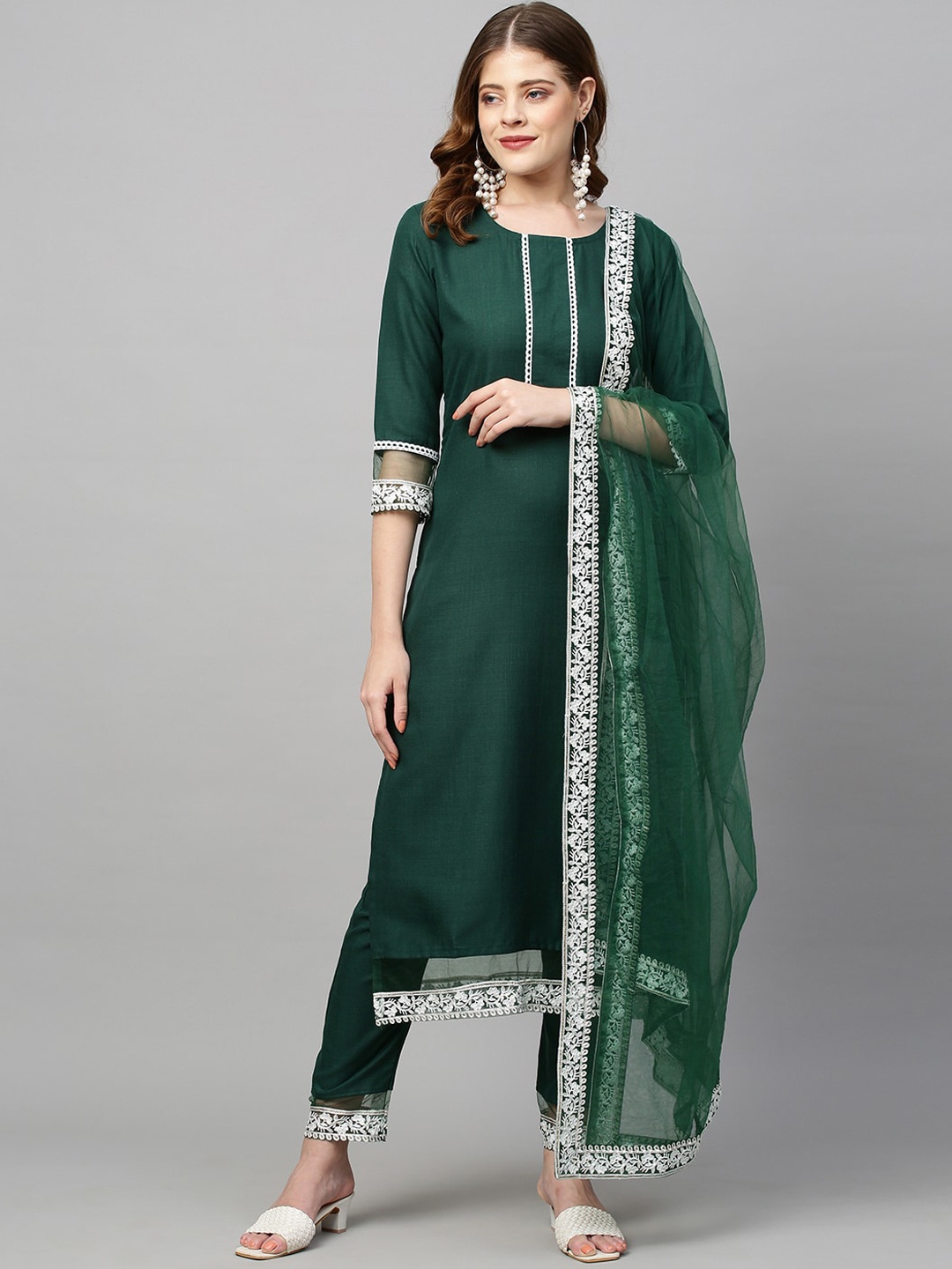 

KALINI Women Green Kurta with Trousers & With Dupatta