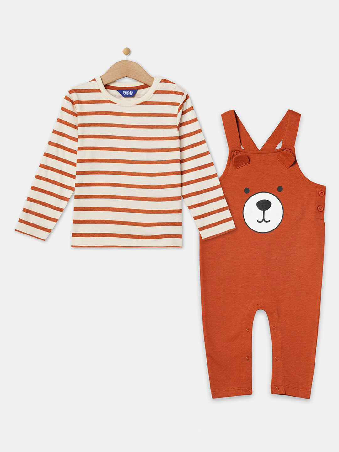 

R&B Boys Brown & White Striped Cotton Blend T-shirt with Trousers