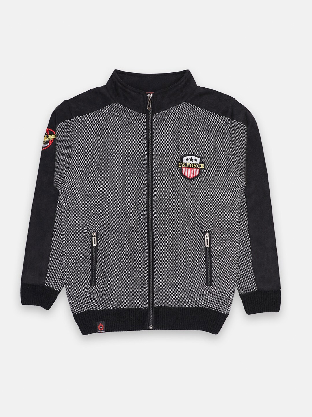 

TRE&PASS Boys Charcoal & Black Colourblocked Woolen Cardigan
