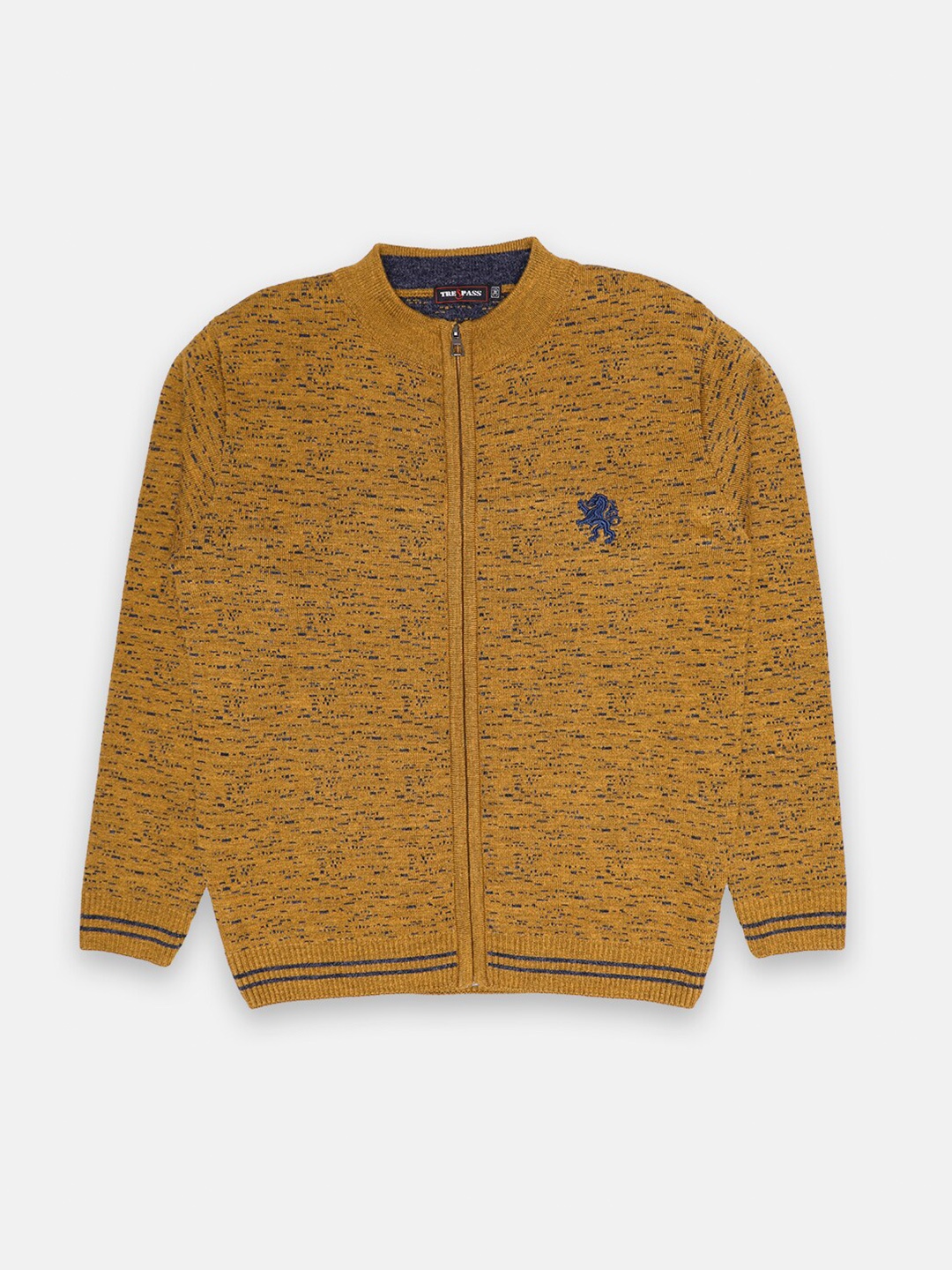 

TREPASS Boys Mustard & Navy Blue Solid Woolen Cardigan
