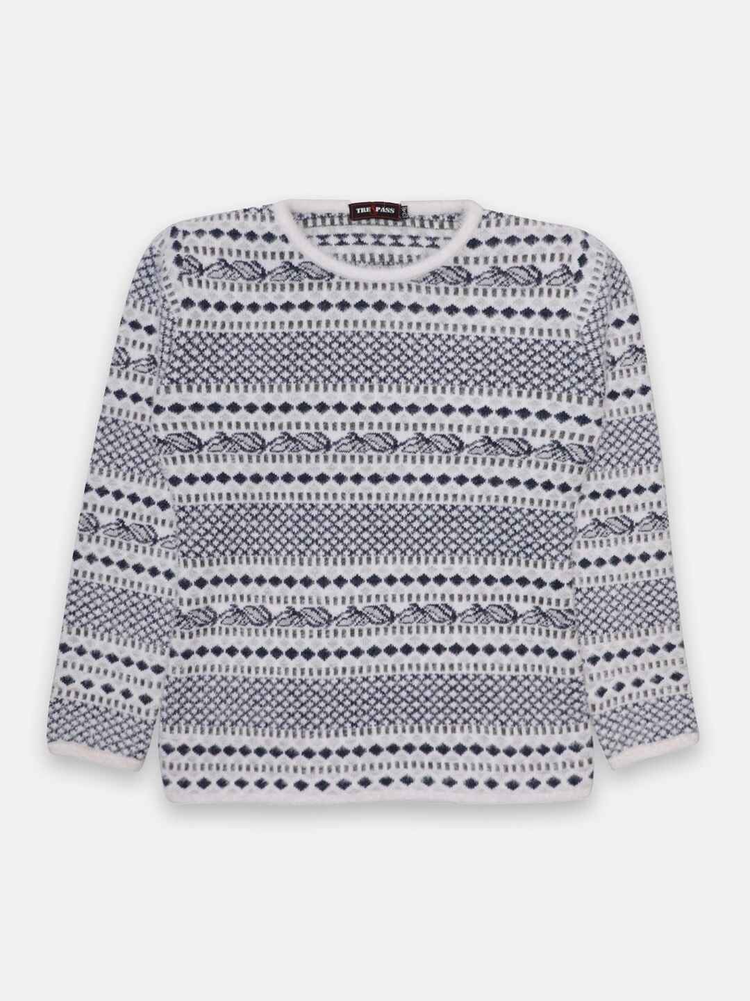

TRE&PASS Girls Grey & White Self Design Woolen Winter Pullover